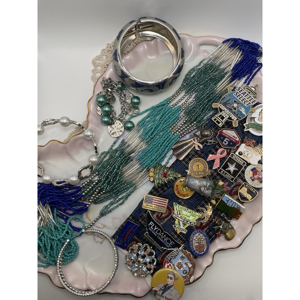 Mixed Lot Costume Jewelry, Necklace,Pins,‎ Bracelets, Cuffs